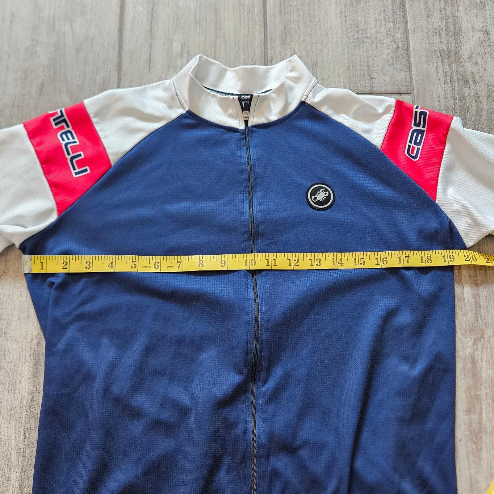 Castelli Cycling Jersey Mens L Blue White Long Sleeve Full Zip Pockets Bike Race