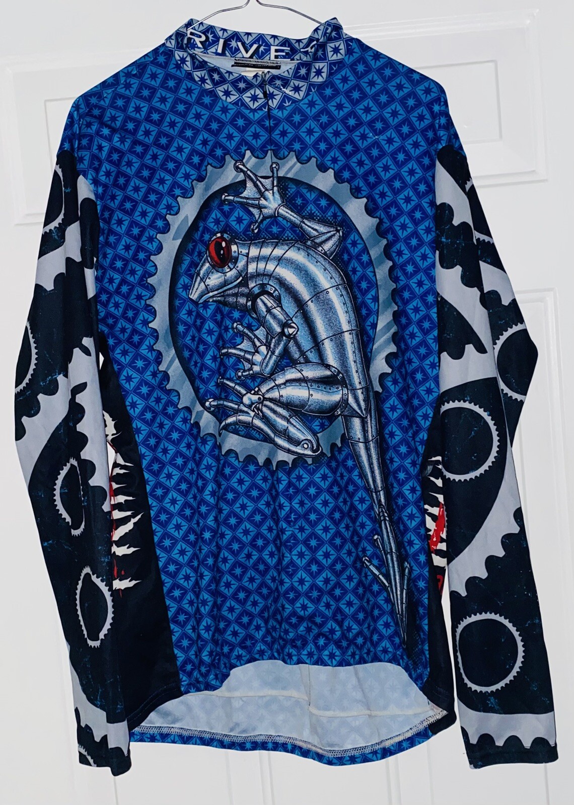 Vintage Primal Wear Metallic Frog Graphic Cycling Jersey XL USA Gears Full Zip