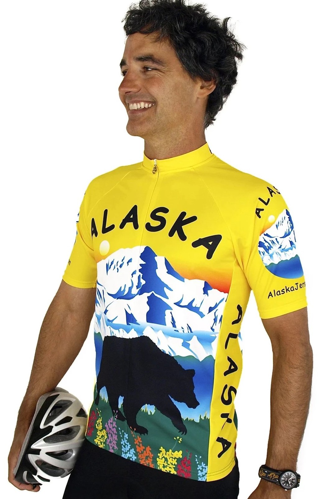 Free Spirit Wear Alaska Bear Mens Short Sleeve Cycling Jersey UPF 3 Back Pockets