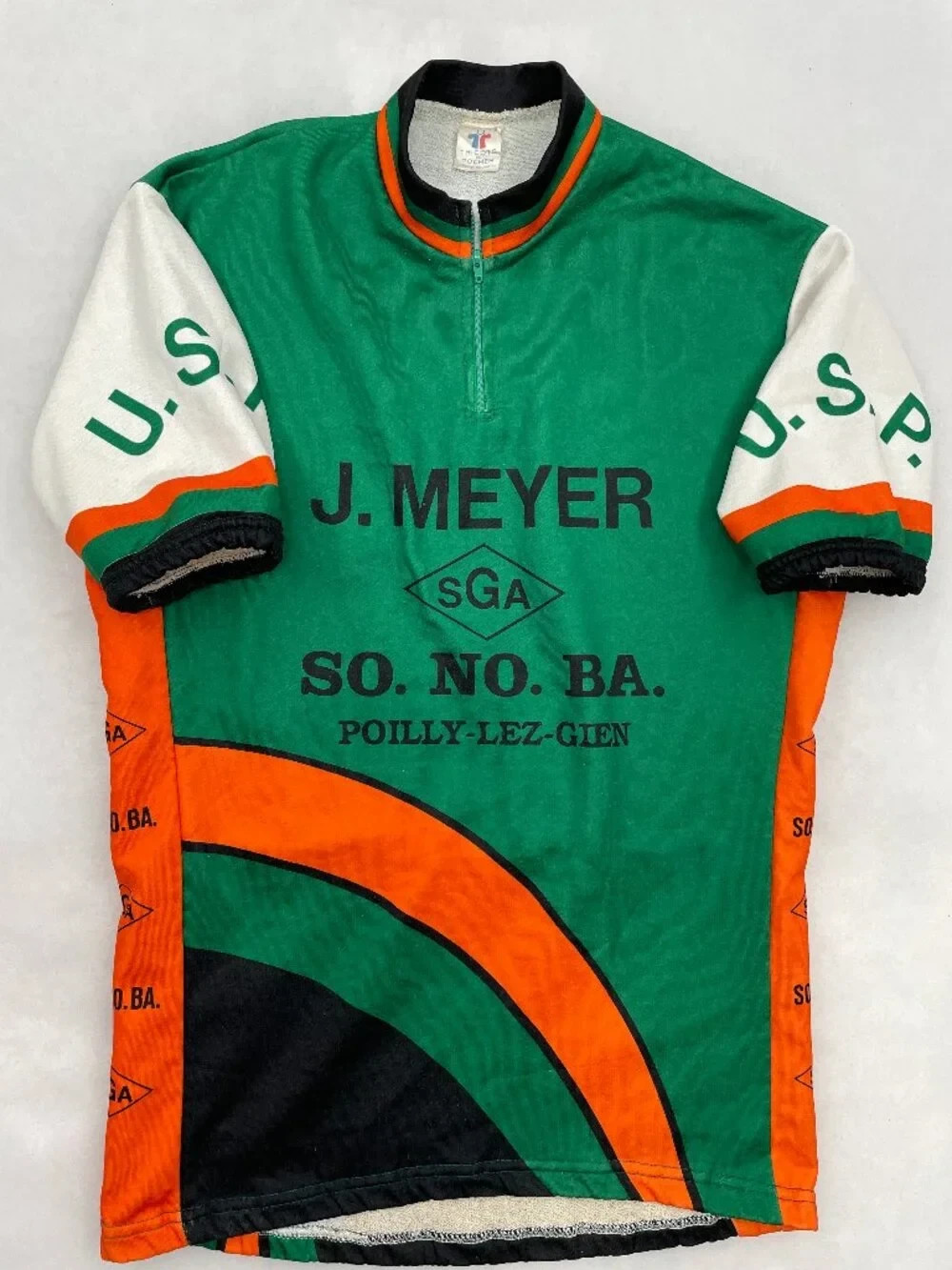 Vintage 90s Tricots du Rocher France J. Meyer Cycling Jersey Green Men’s L