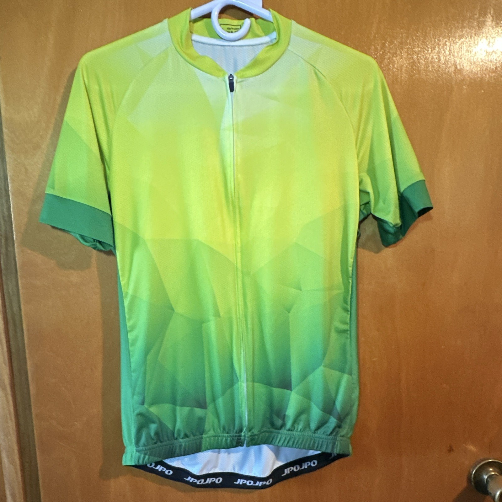 JPOJPO Cycling Jersey Green/Yellow Geometric Short Sleeve Full Zip Pockets L