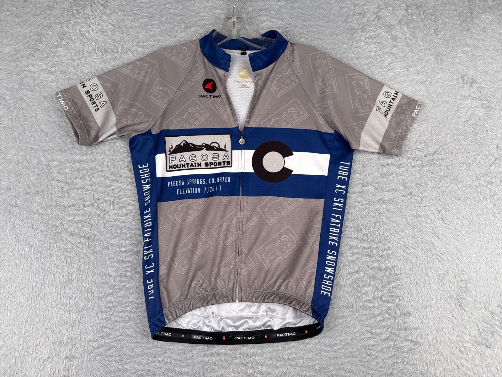 Pactimo Cycling Jersey Mens 2XS XXS Gray Blue Full Zip Short Sleeve Pagosa