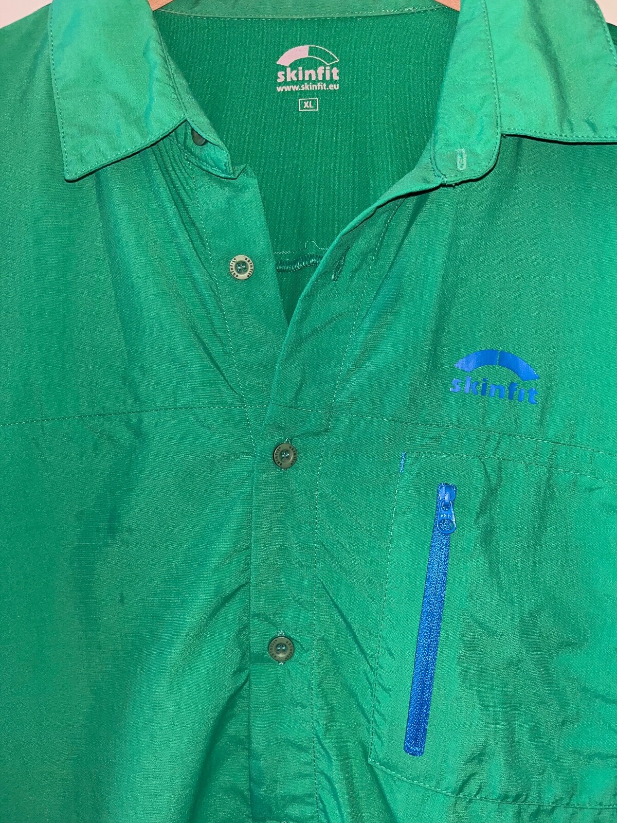 Skinfit Men’s Alvera Travel Shirt Sport Short Sleeve Button Stretch Green XL