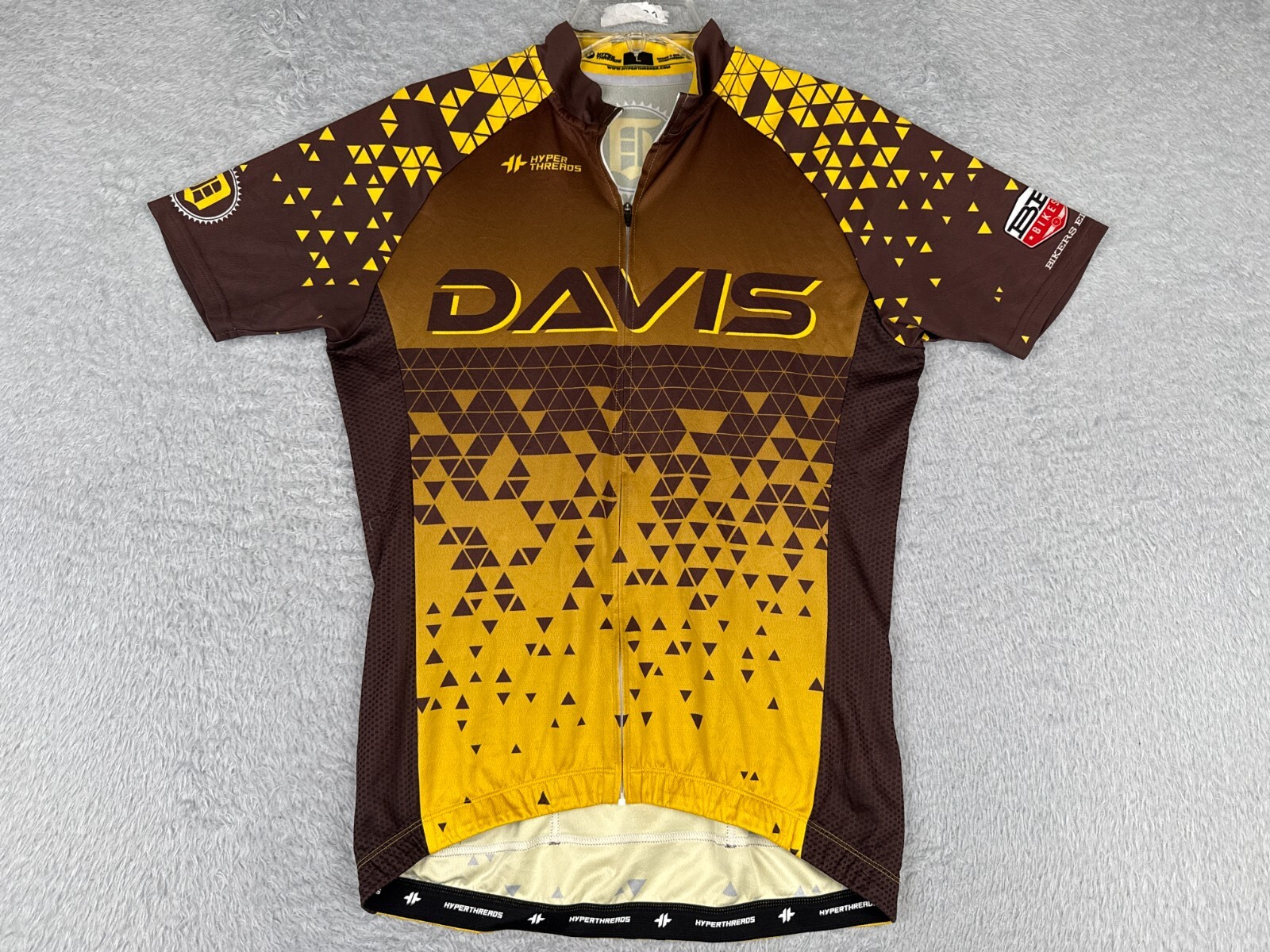 Hyperthreads Cycling Jersey Women Large Brown Yellow Davis Full ZIp Polyester