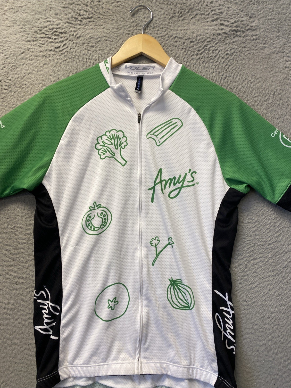 Voler Cycling Jersey Mens Size M/L White Green Amy’s Zip /0825