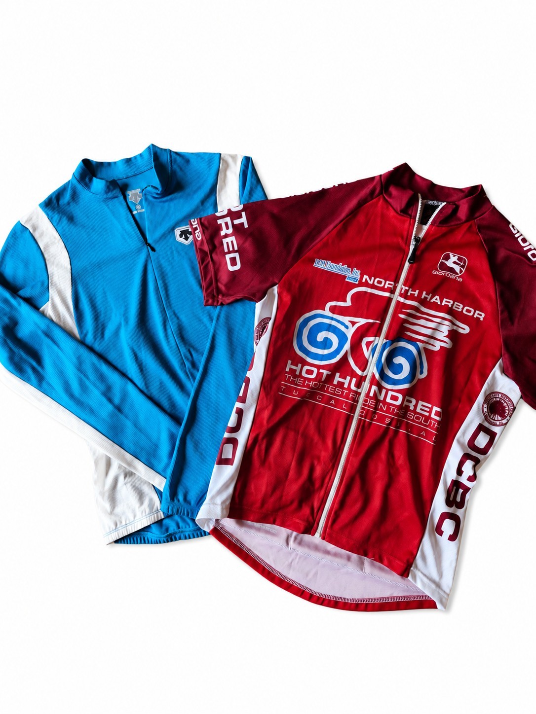Set Of Two Women’s Cycling Jerseys Blue Long Sleeve Red Short Sleeve Size Med