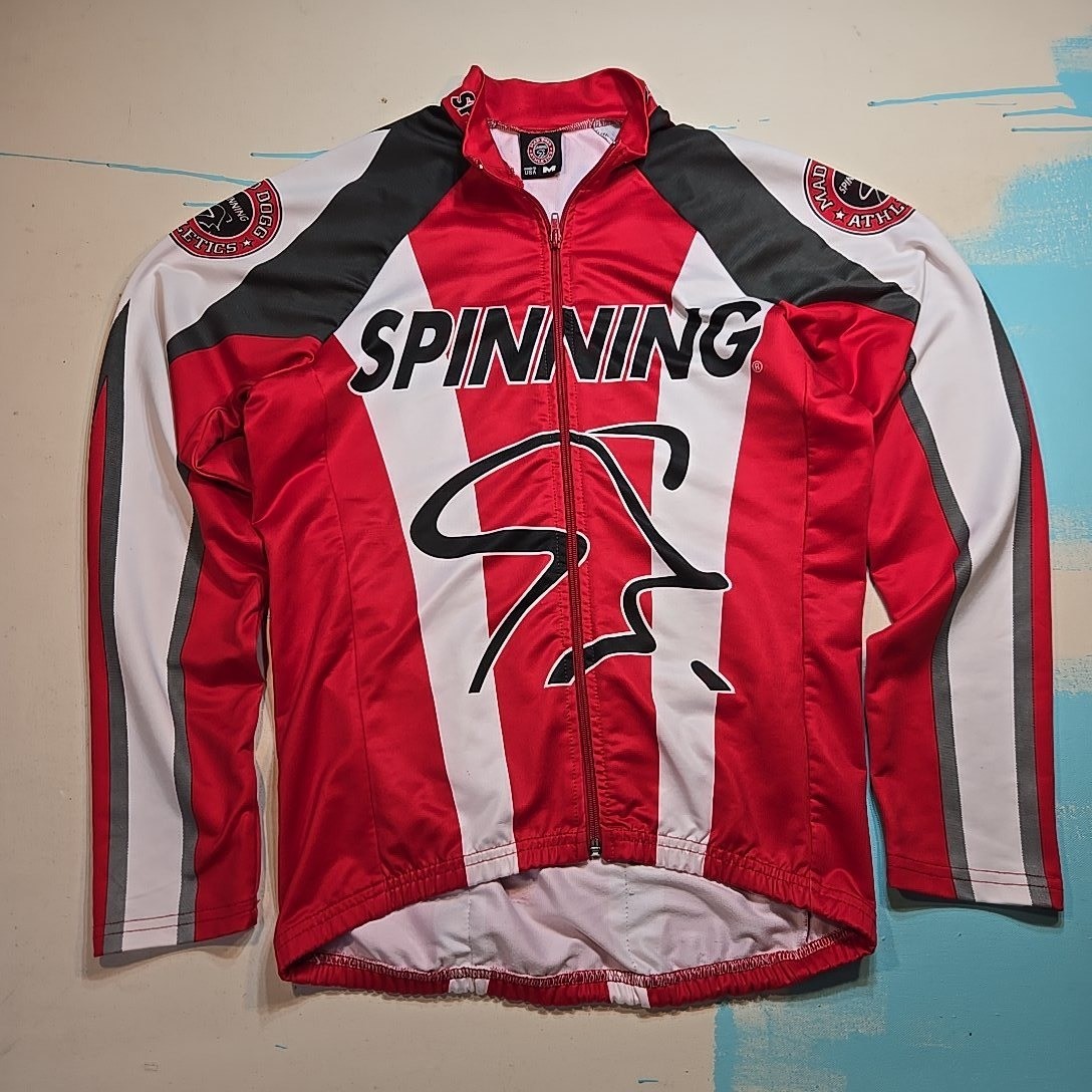 Mad Dogg Athletics M Spinning Jacket Red White Black Long Sleeve USA 90s Cycling