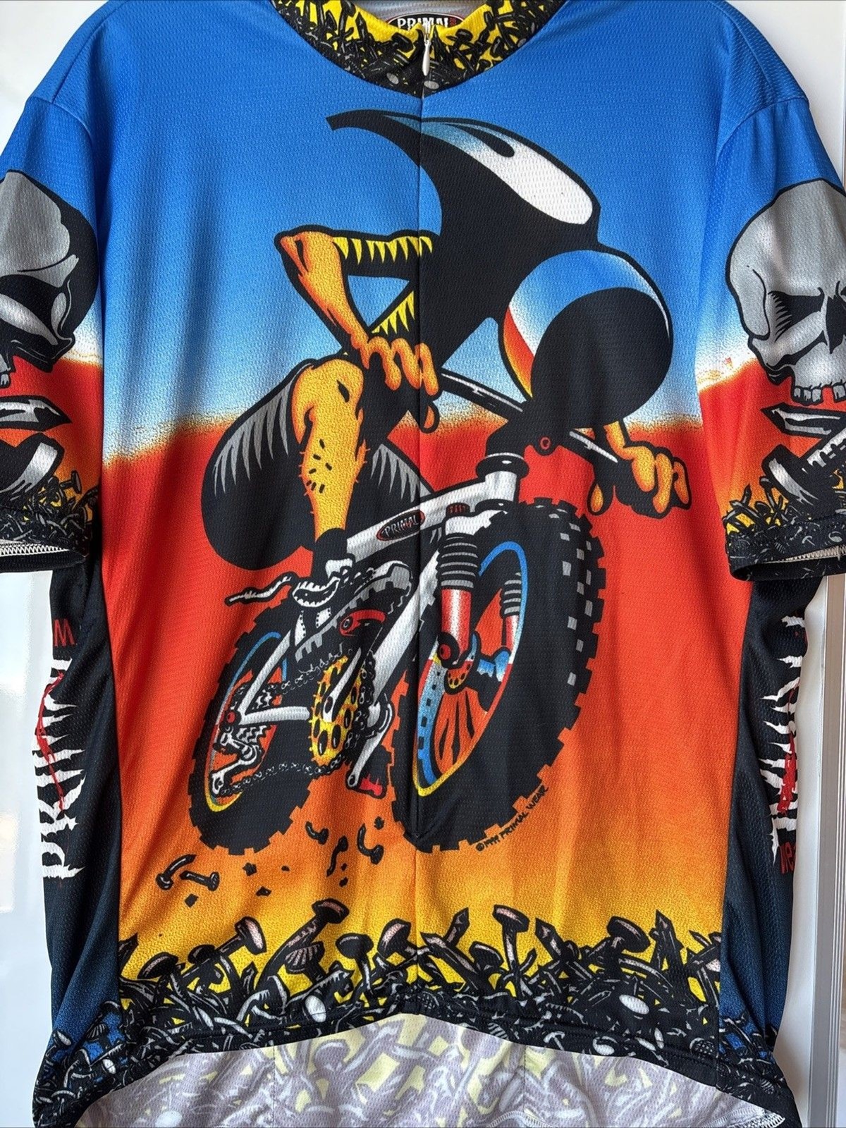 PRIMAL Wear Vintage 90’s HAMMER HEAD GRAPHIC Cycling Jersey 2XL Coolmax Poly