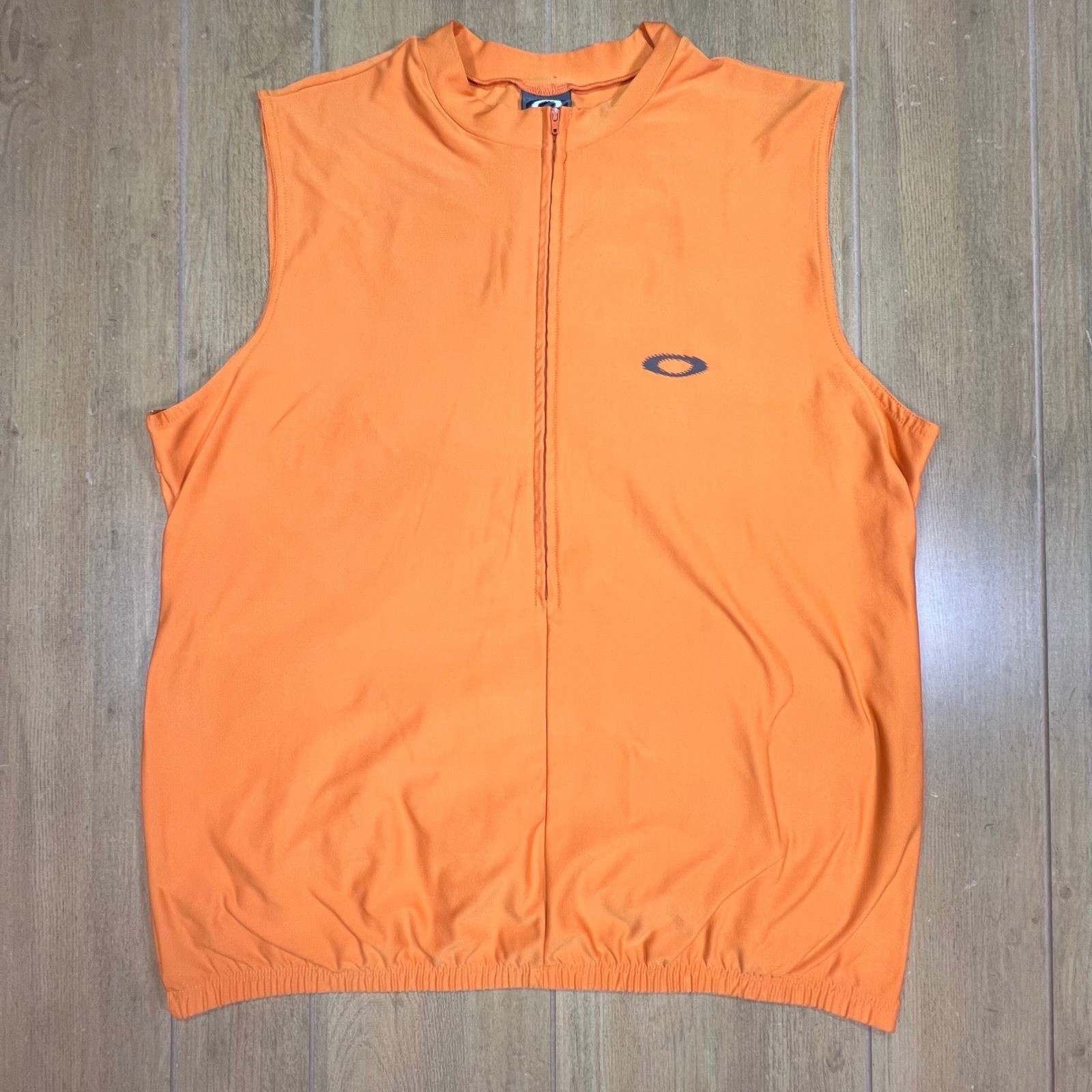 Oakley Software Mens XL Cycling Vest Orange Quarter Zip Sleeveless vintage