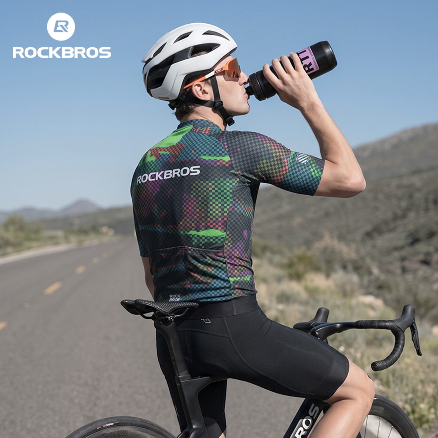 ROCKBROS Men’s Short Sleeve Cycling Jersey Pixel Print Breathable Quick Dry