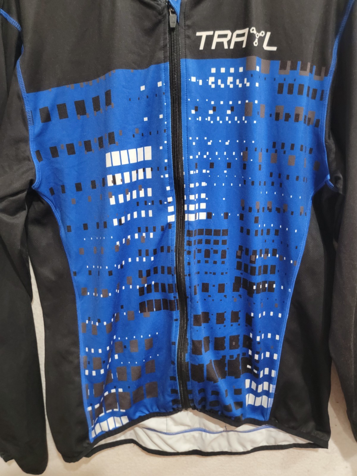 TRAYL Cycling Jersey XL Blue Black Full Zip Long Sleeve MTB Road Bike Graphic
