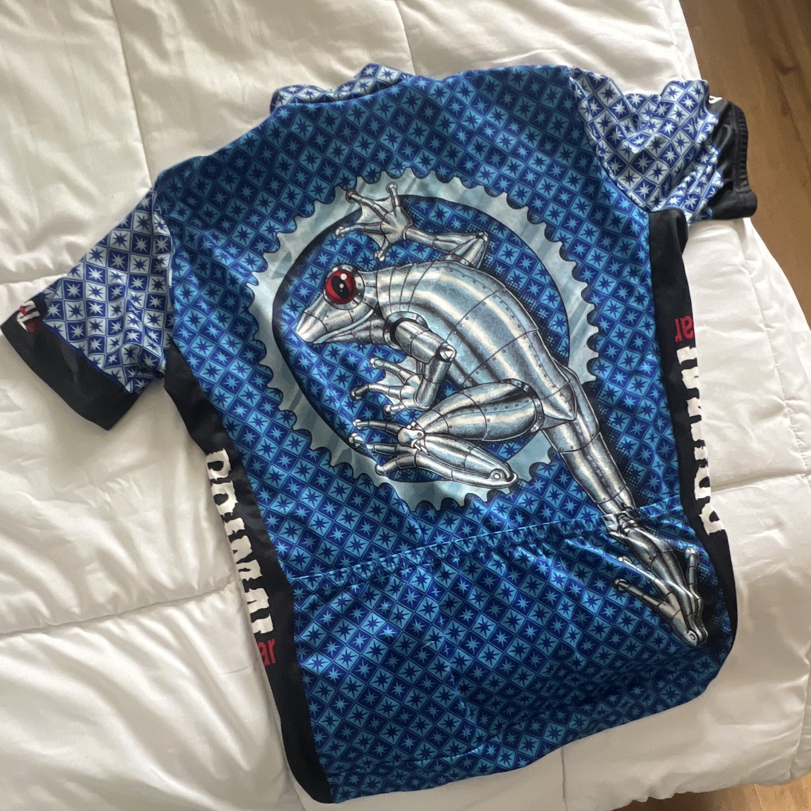 Primal Wear XL Blue Geometric Frog Cycling Jersey Short Sleeve Full Zip Pockets