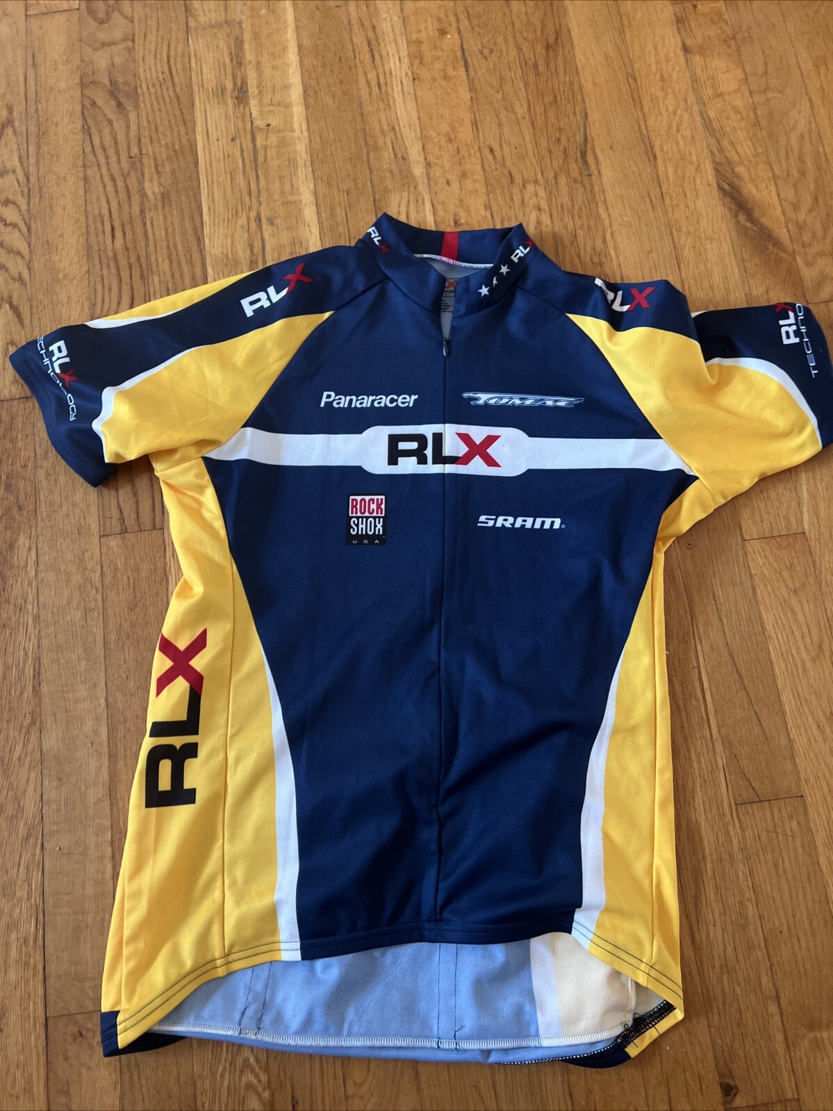 VTG Polo Sport RLX Ralph Lauren Cycling Jersey Mens Large Logos 3/4 Zip Pockets