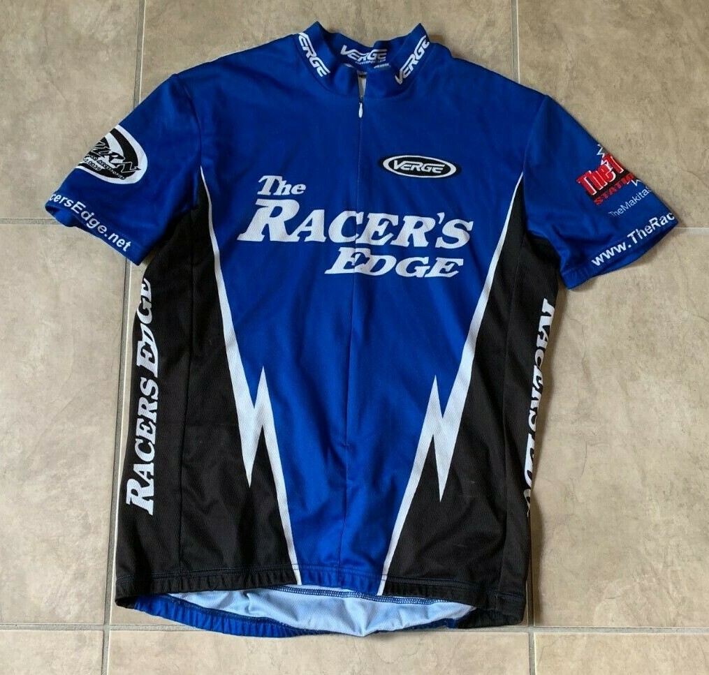 Verge Racer’s Edge Zip Up Blue w/ Back Pockets Cycling Biking Short Sleeve Shirt