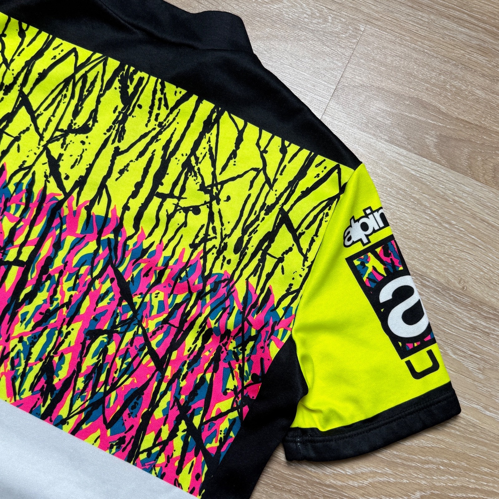 Rare Vintage 90s Alpinestars USA Cycling Retro Jersey Neon Splatter T-Shirt Sz L