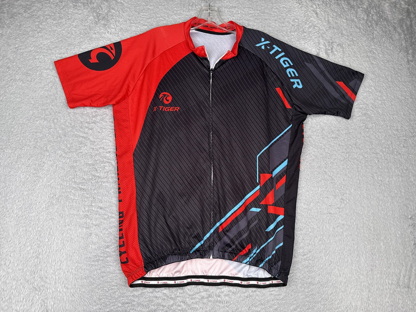 X-Tiger Cycling Jersey Mens XXL Red Black Short Sleeve Full Zip Bike Shirt Top