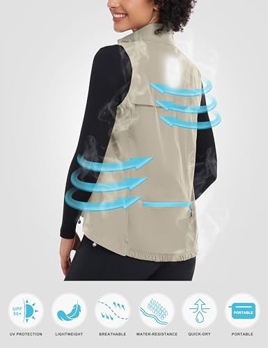 Women’s Lightweight Quick Dry Vest Summer Windproof 3X-Large Light Khaki