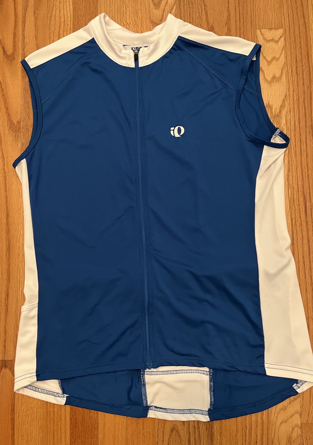 Pearl Izumi Cycling Zip Jersey Mens L Blue White Sleeveless Hip & Back Pockets