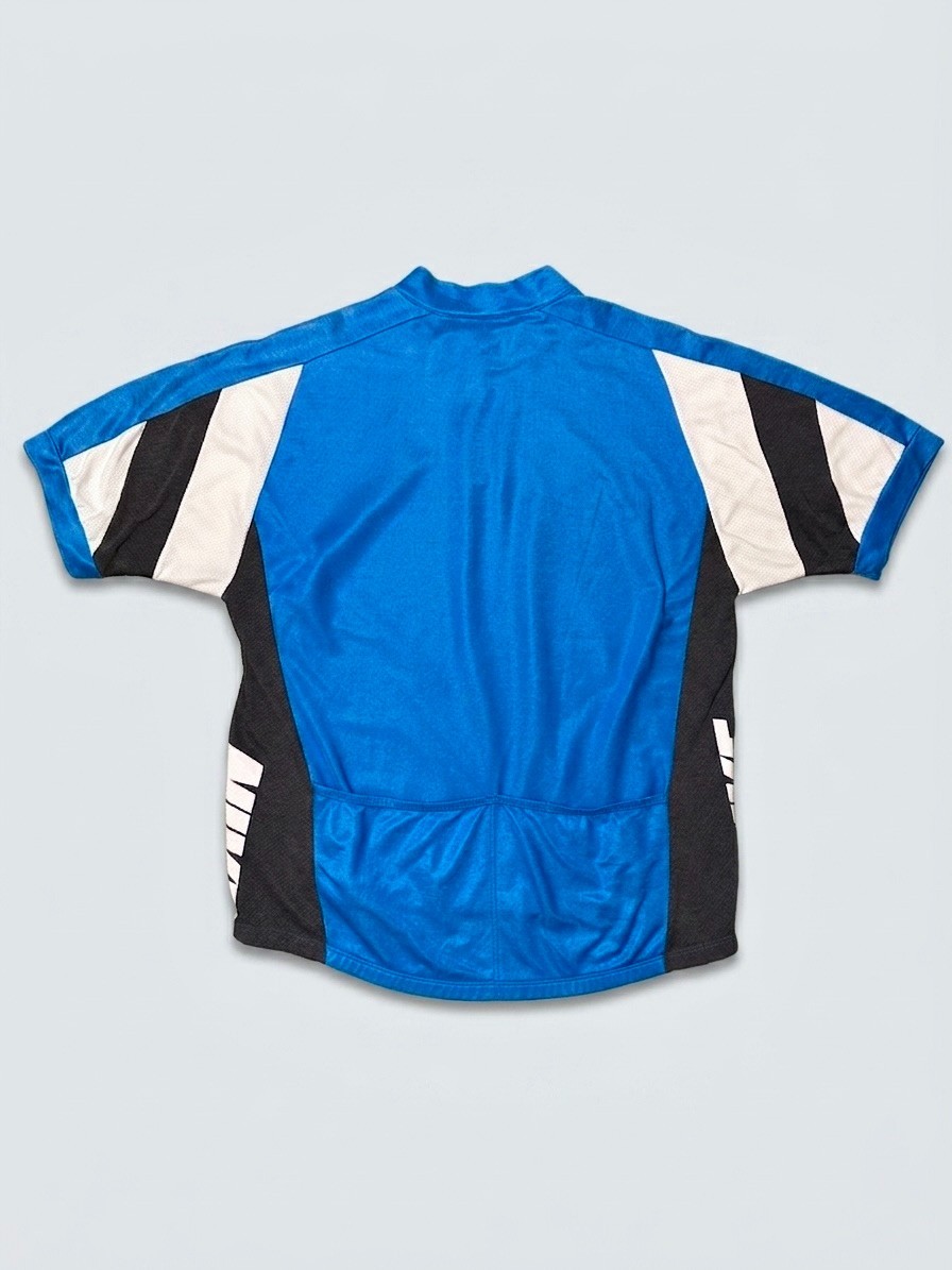 Vintage Nike Cycling Jersey Grey Tag Blue Spell Out Mesh 1/4 Zip XL 90s