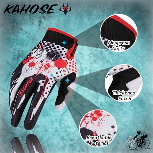 Unisex Dirt Bike Gloves, Full Finge Touchscreen Motorcycle Medium Black/Red01