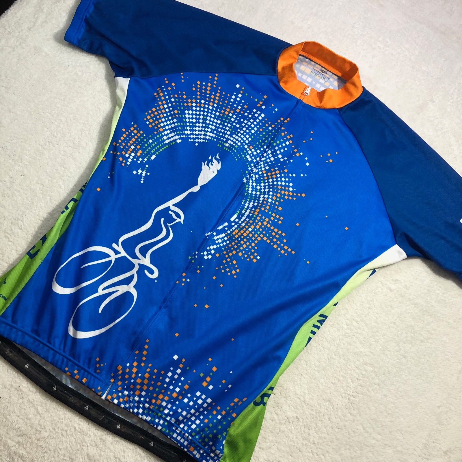 Peak 1 Sports Cycling Jersey Unisex 2XL Blue Orange Green Full Zip