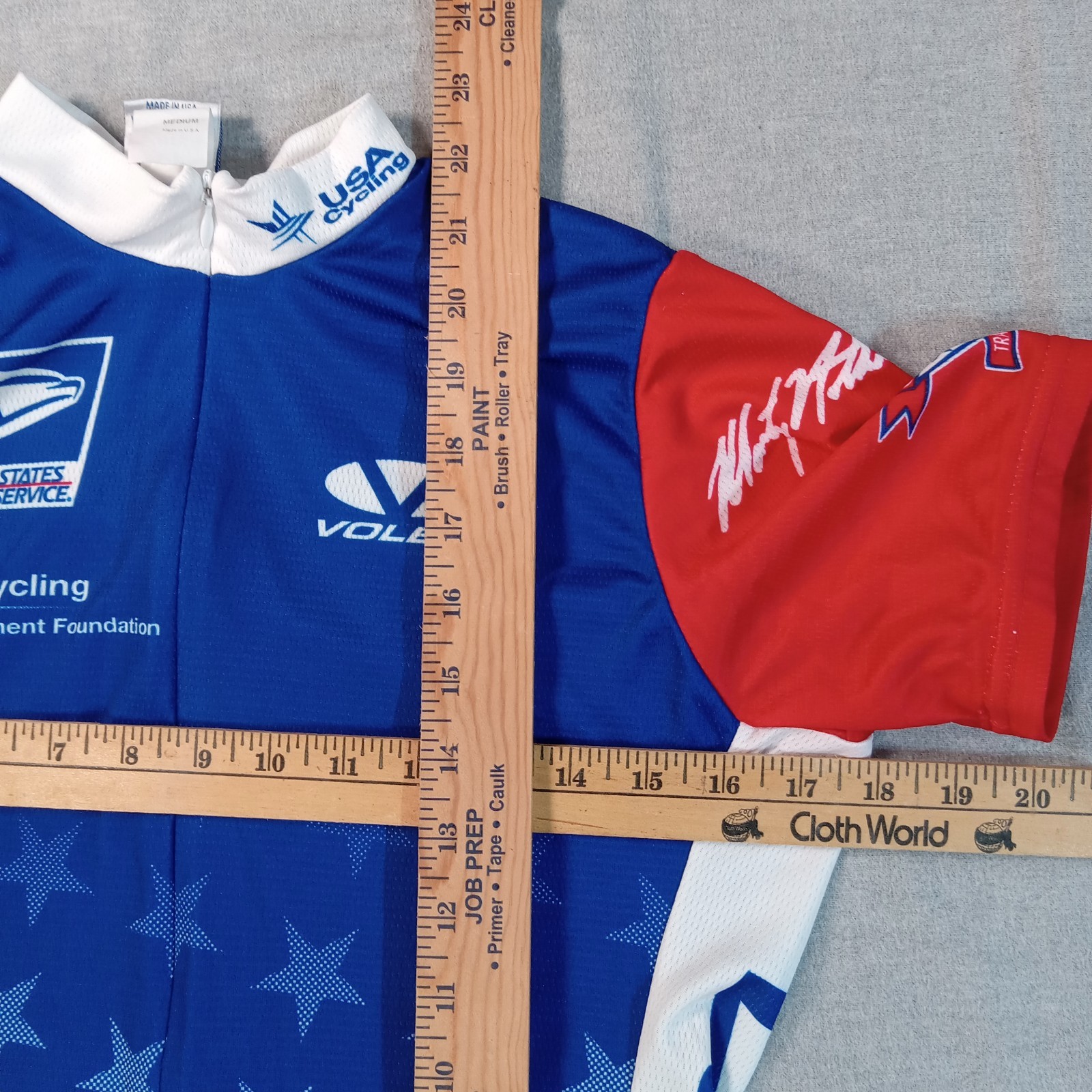 Voler USPS USA Cycling Jersey M 18×22 Junior Olympics Faux Signatures Armstrong