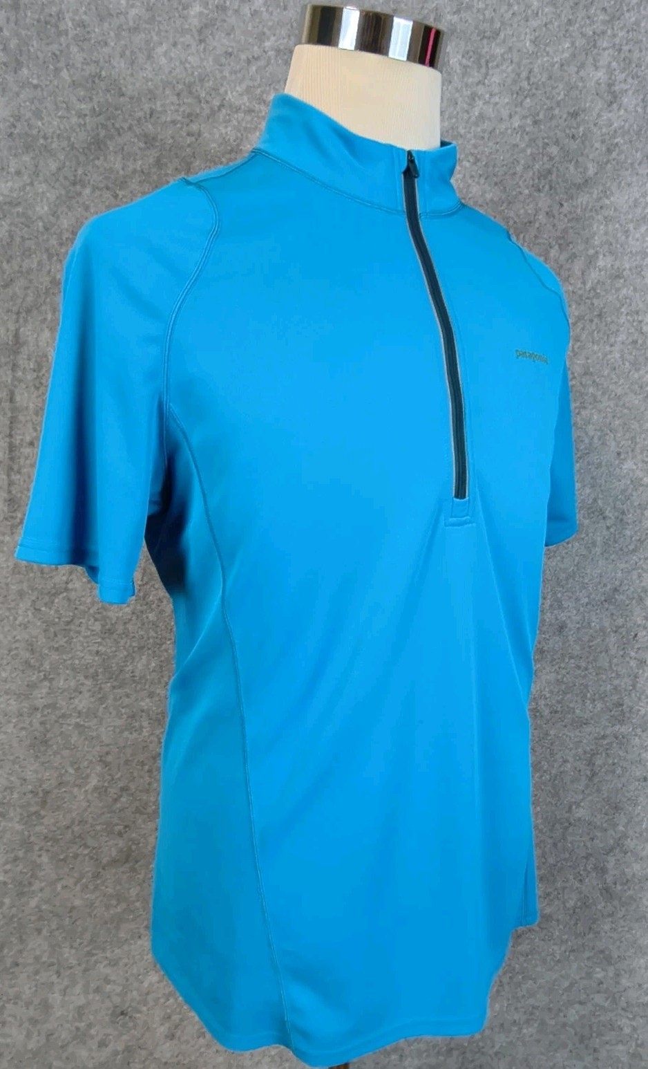Patagonia Capilene Shirts Men Sz L Polo Performance Half Zip Blue Short Sleeves