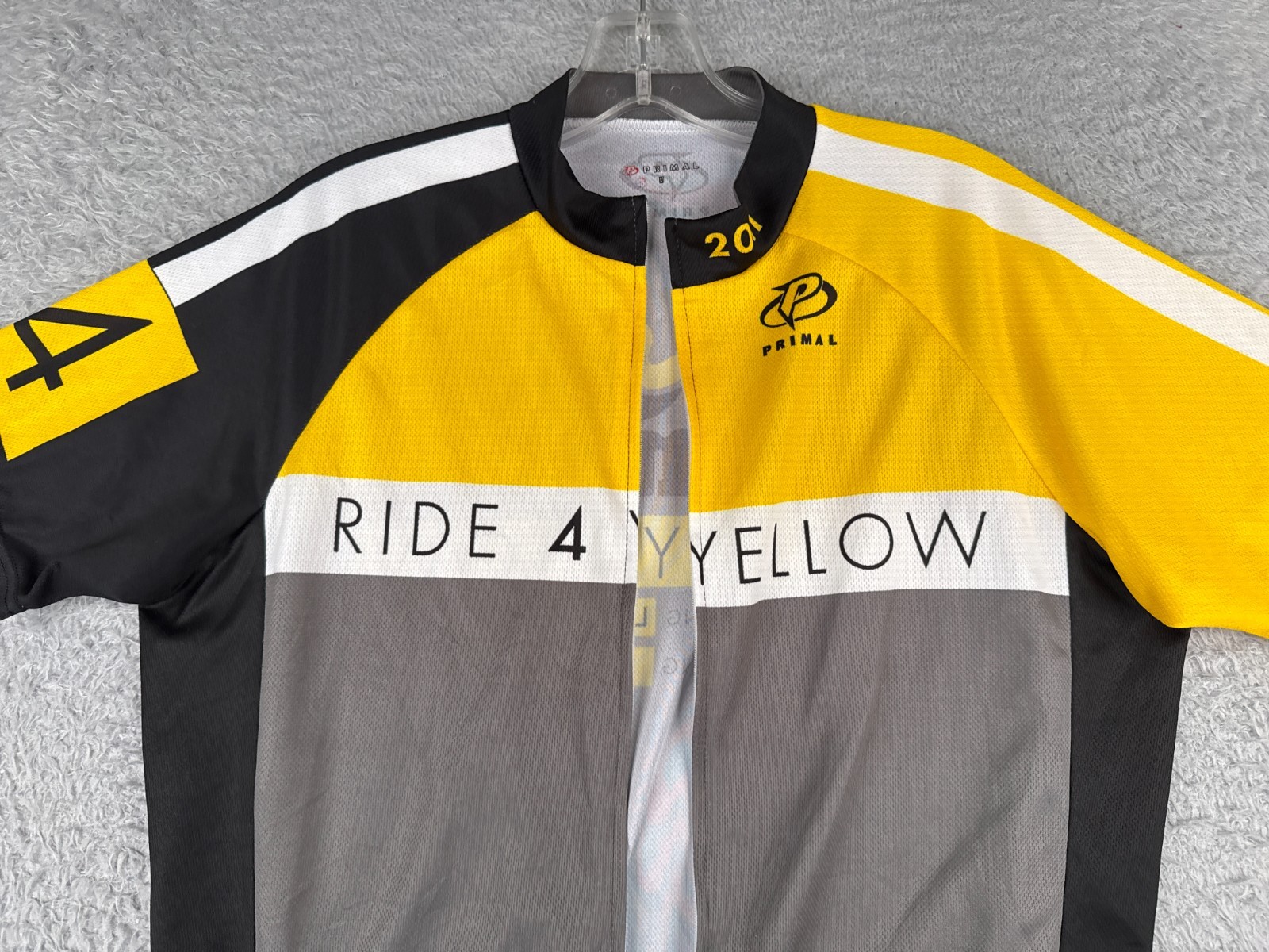 Primal Cycling Jersey Mens Medium Gray Yellow Full Zip Livestrong BAD ZIPPER