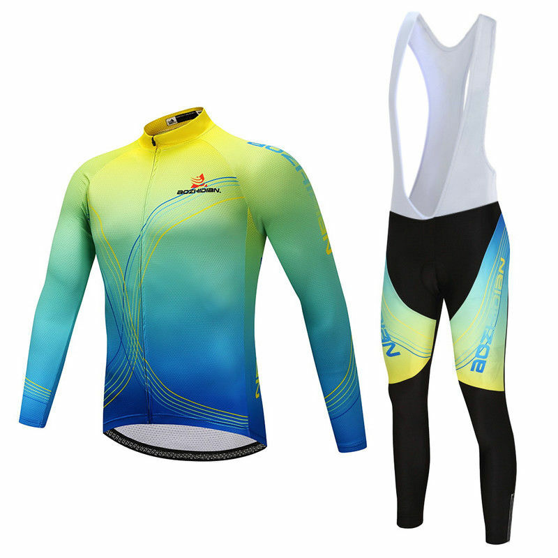 Men’s Bicycle Clothing Long Sleeve Cycling Jersey and Padded (Bib) Tights Kit