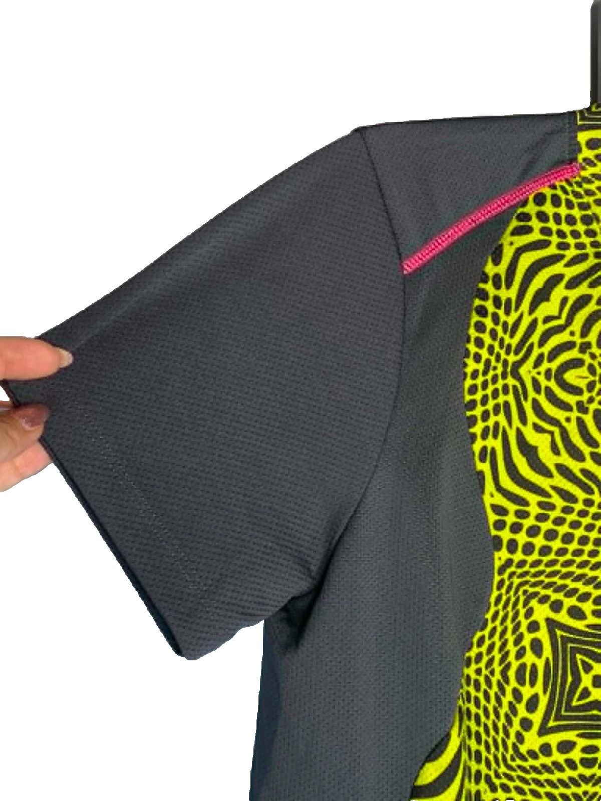 Nishiki Womens Cycling Jersey Size Large 1/2 Zip Neon Green Black Geometric Bike
