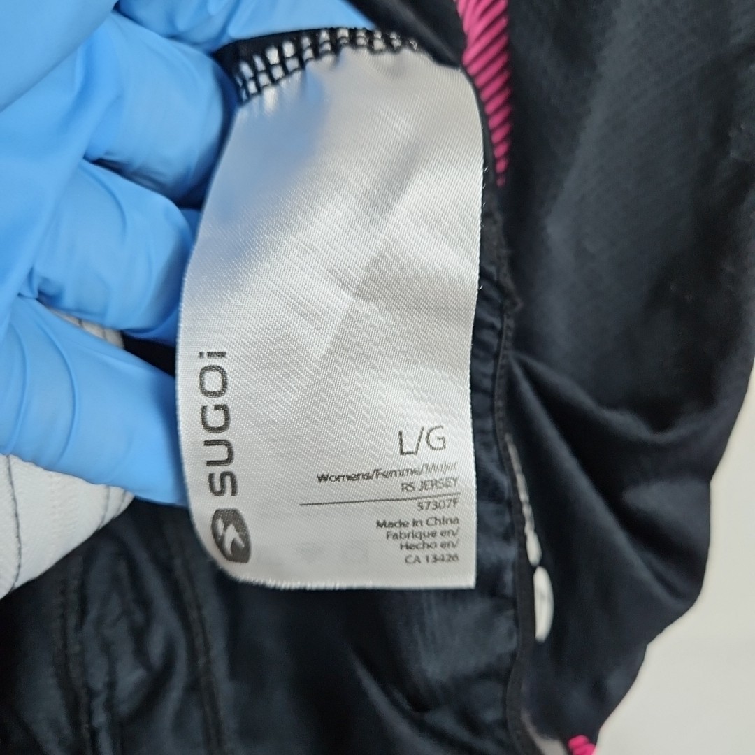 Sugoi RS Cycling Jersey Womens Large Black White Pink Full Zip 57307F Bike Shirt