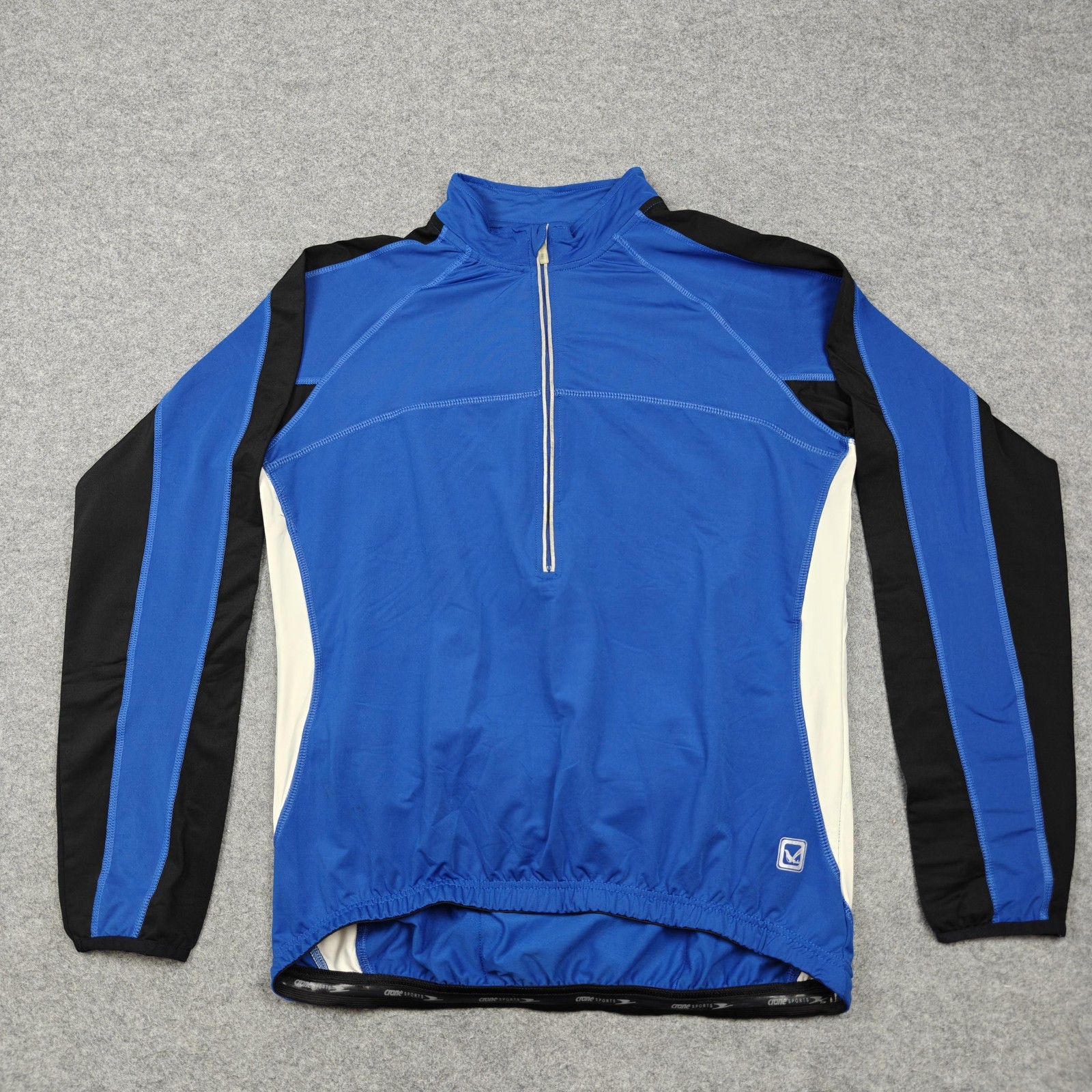 Maks Bike Cycling Jersey Mens Large Blue Black Long Sleeve 1/4 Zip Rear Pockets