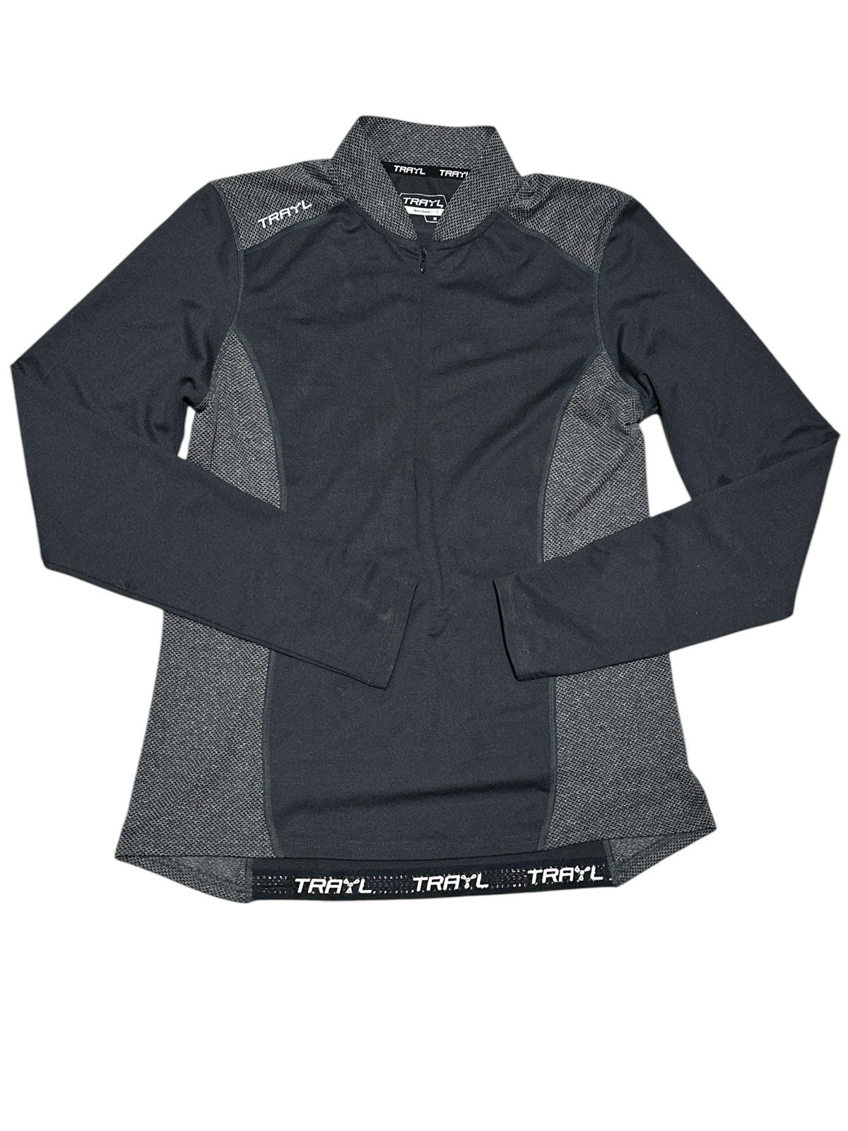 Trayl Cycling Black/Gray Long Sleeve Quarter Zip W/Back Zip Pocket Jersey Size M