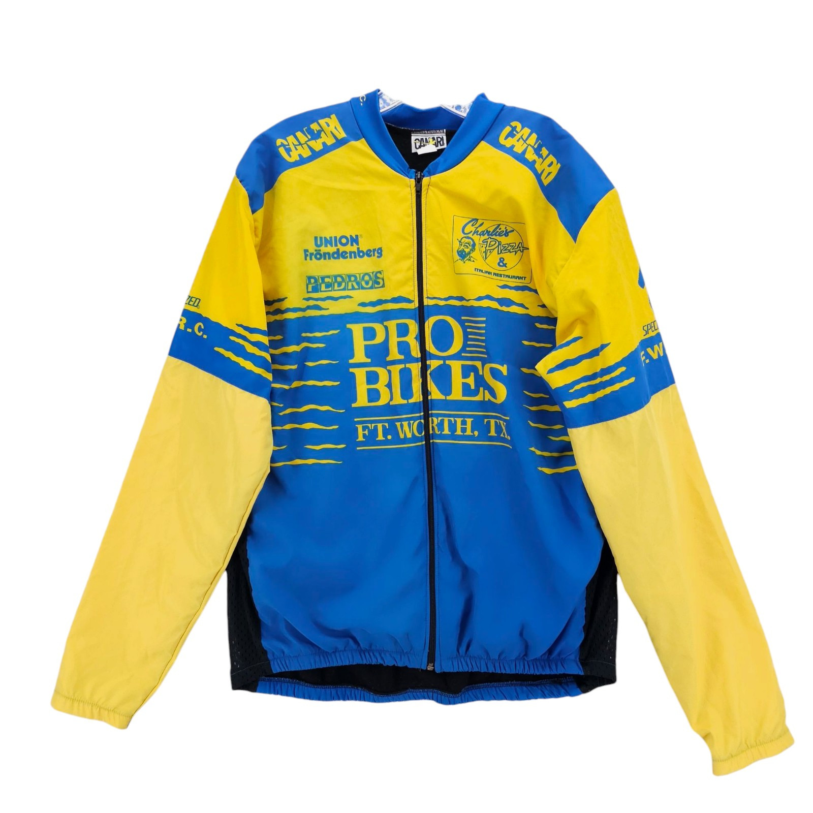 CANARI Cycling Jacket Yellow Blue Pro Bikes Texas Full Zip MADE IN USA Size XL