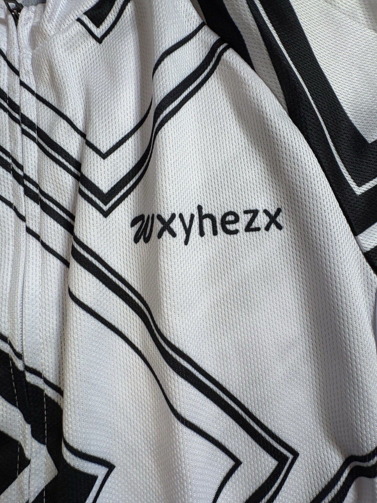 Wxyhezx Cycling Jersey Black White Size Medium Full Zipper Geometric Shapes
