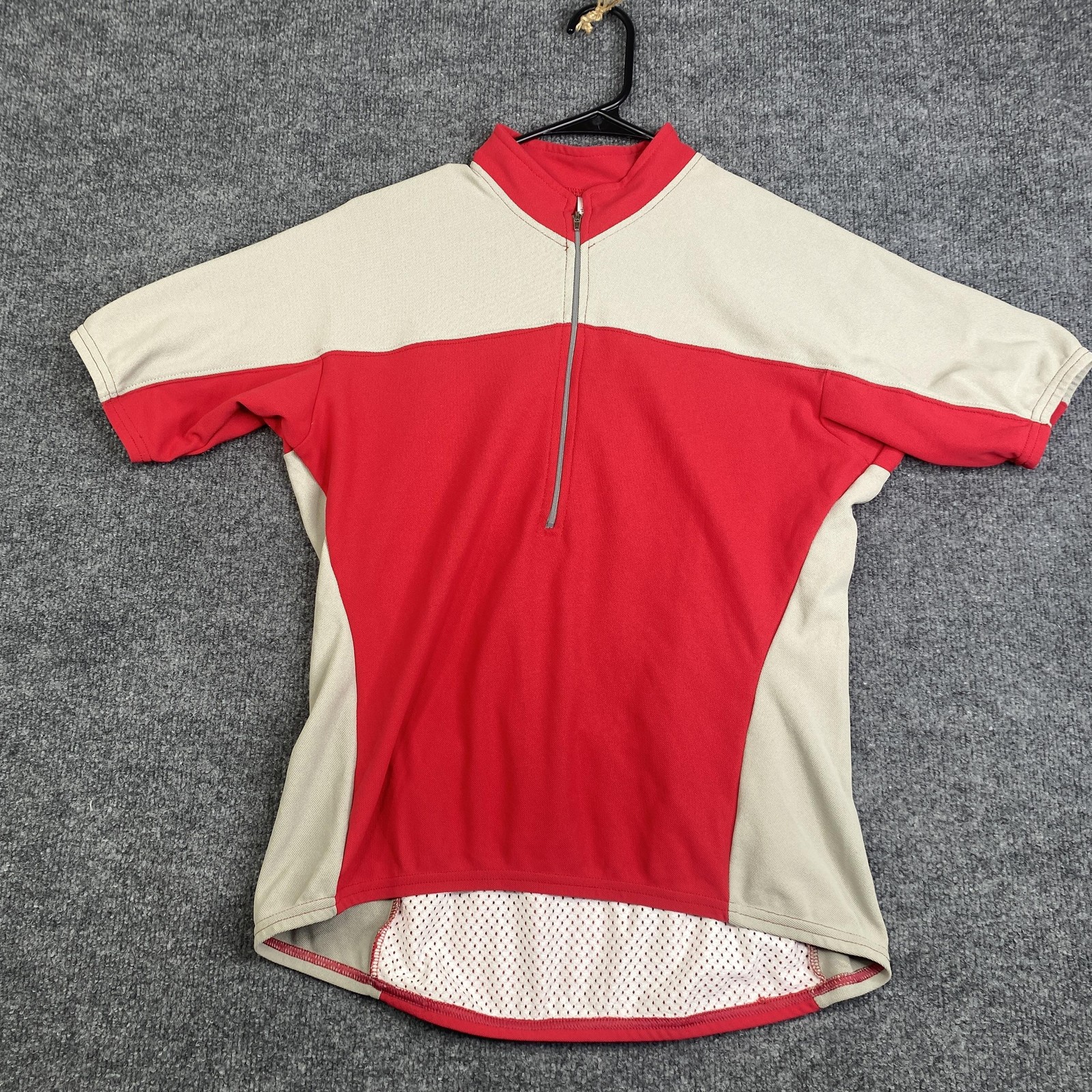 Patagonia Cycling Jersey Mens Large Red Tan 1/4 Zip Short Sleeve USA Bike Shirt