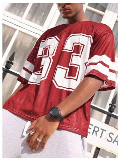 Men’s Jersey Shirts Oversized Graphic Print Mesh Baggy Cropped X-Large Red