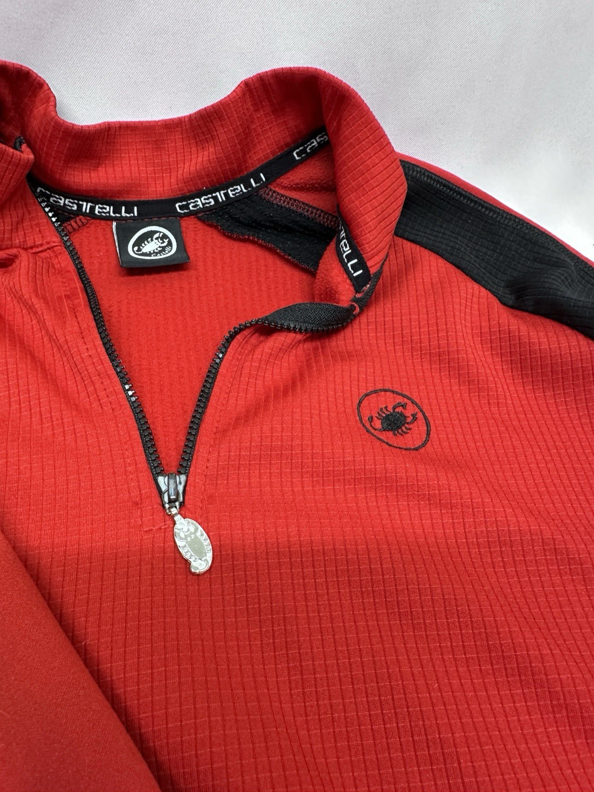 Men’s Castelli Red Black Long Sleeve Zip Mock Neck Cycling Jersey L