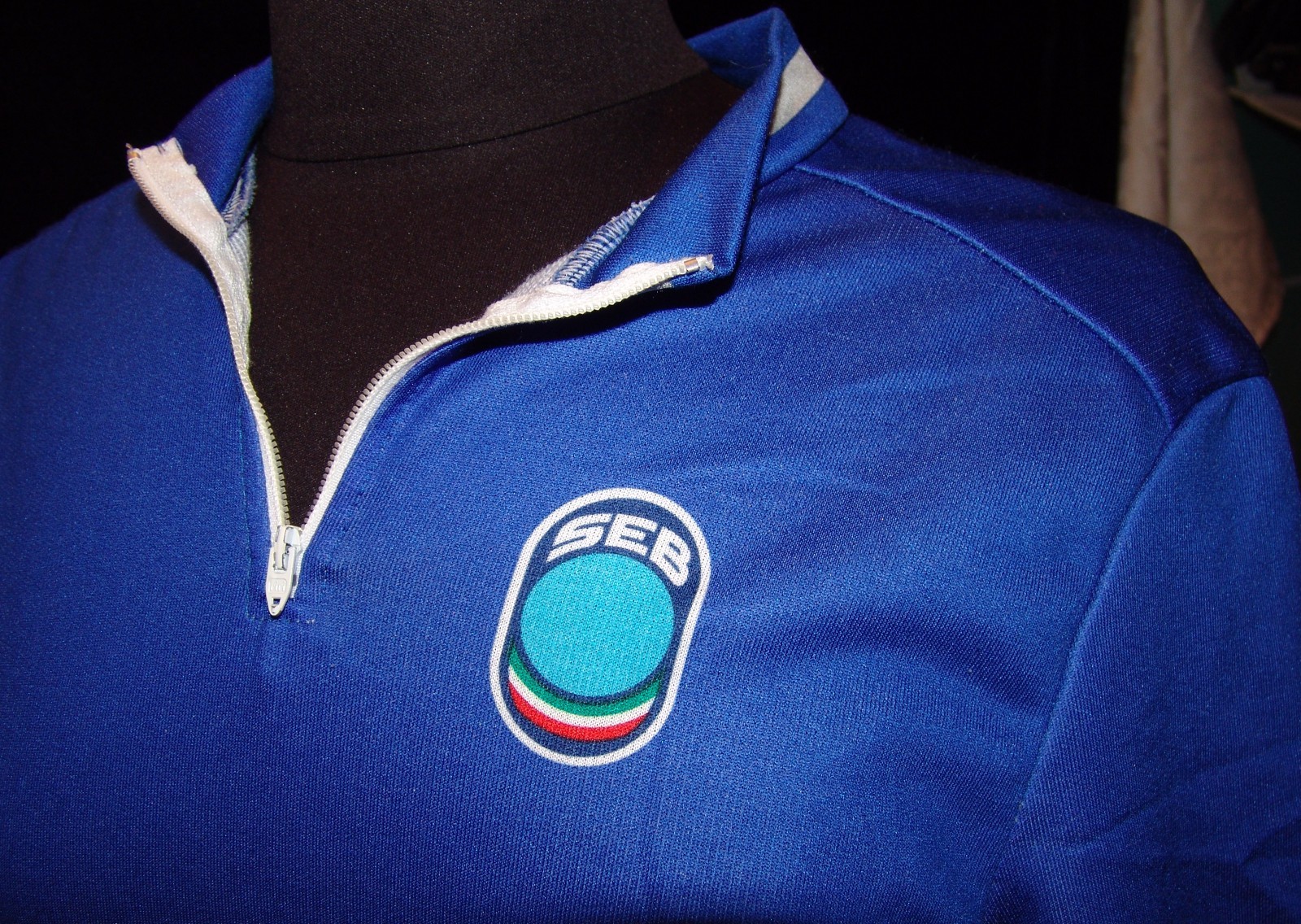 SEB XL Cycling Jersey Vtg Vintage Bicycle Italy Mens Blue Signature Polyester