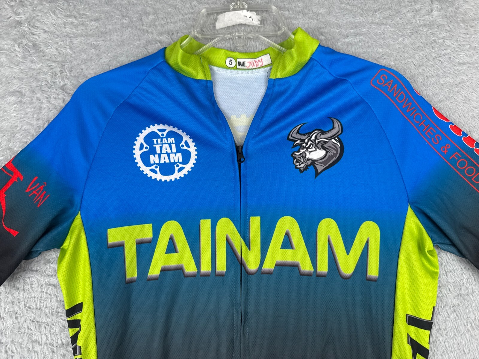 Cycling Jersey Women Medium Blue Green Black Full Zip Viet Tainam Short Sleeve