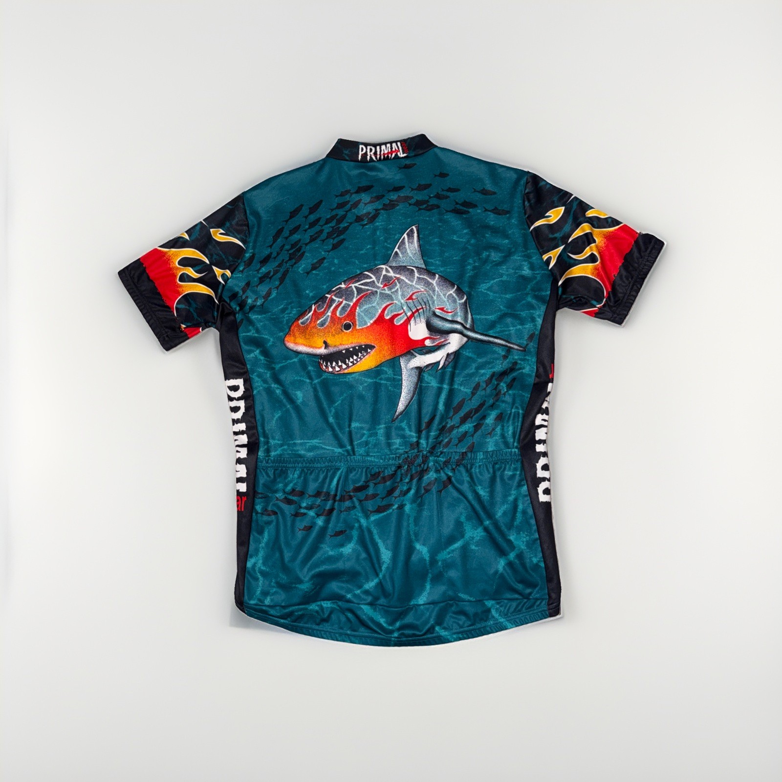 Primal Wear Cycling Jersey Men’s XL Coolmax Shark Flames Made In USA Vintage