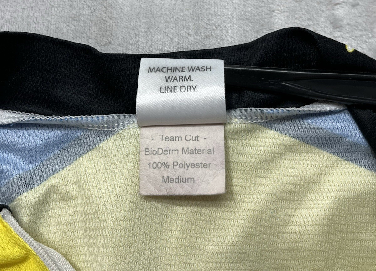 VTG Aussie Cycling Jersey Men Medium Yellow Rays Bike Shop Logo Back Pockets
