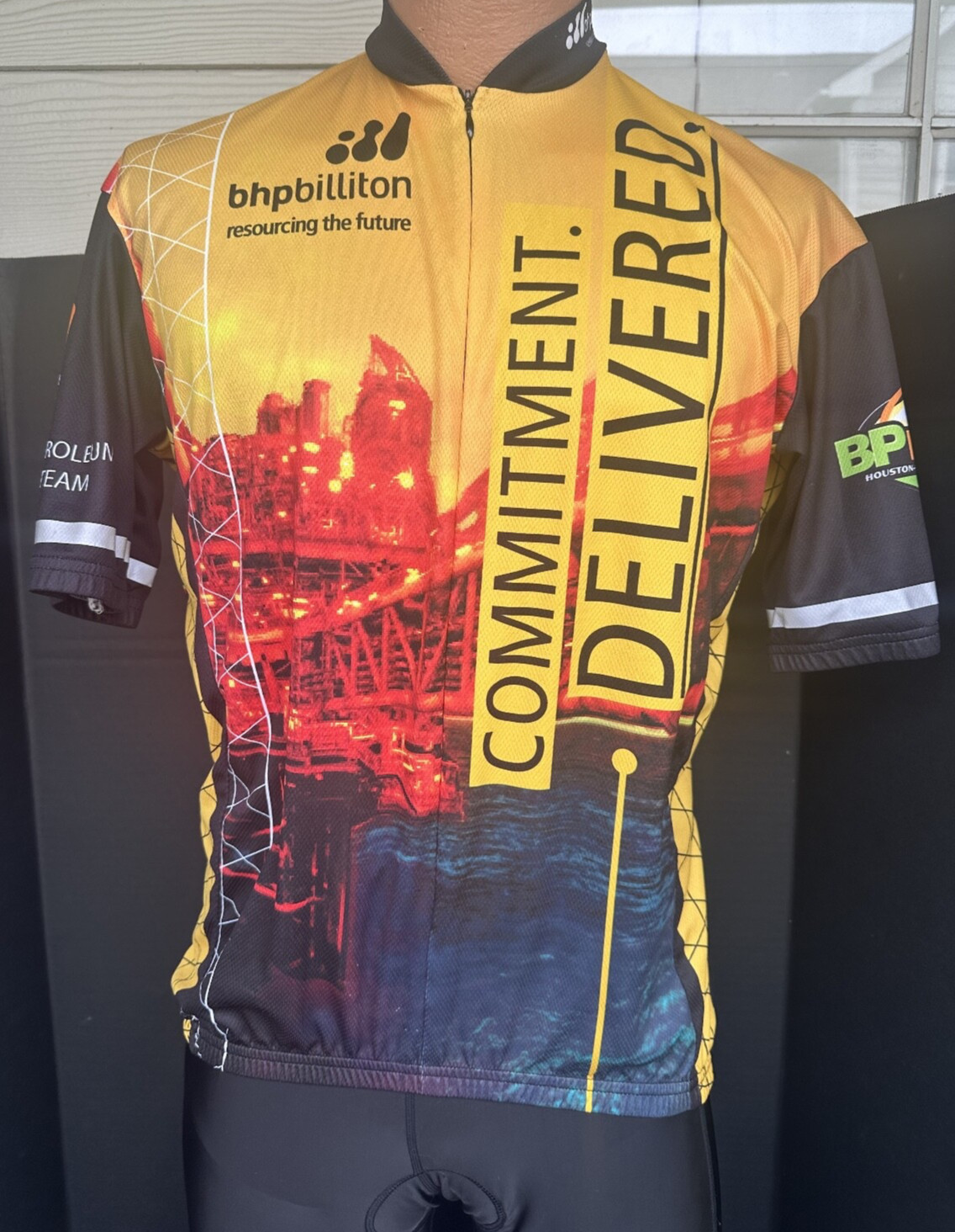 Vomax Cycling Jersey Mens Lg BHP Billititon MS 150 3/4 Zip High Neck Shirt Adult