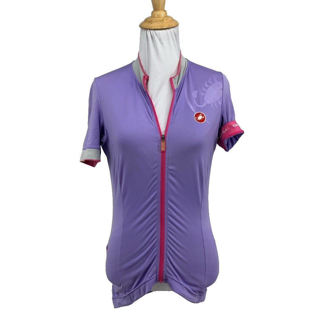 Castelli Jersey Womens S Small Lavender Gray Stretch Full Zip Chest Logo Cycling