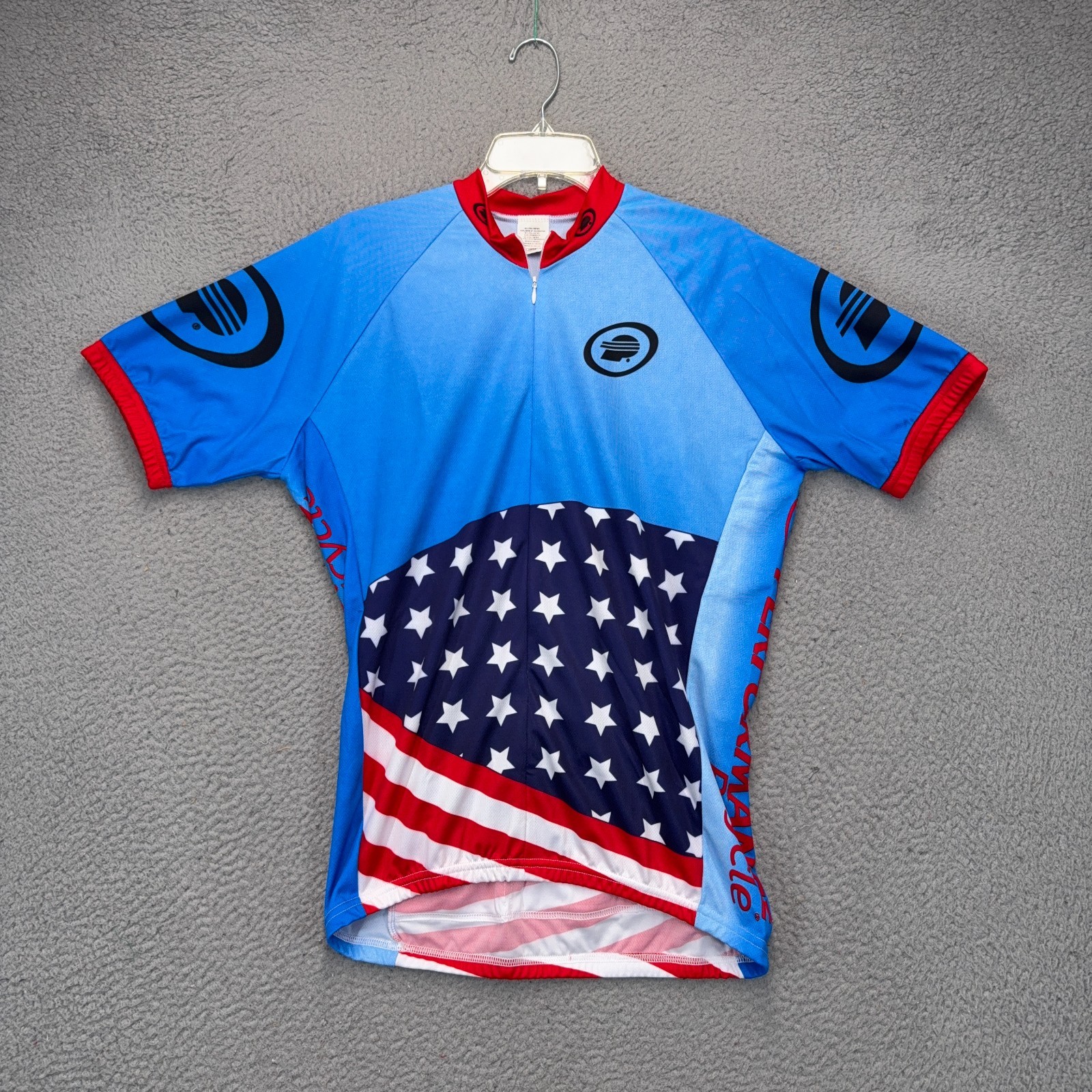 Performance Cycling Jersey Mens Large American Flag Patriotic USA Bicycle Pocket