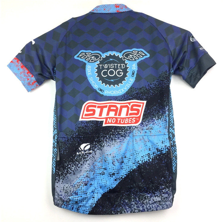 Voler Mens Large Slim (40in Chest) Blue Trestle Bridge Racing Zip Cycling Jersey