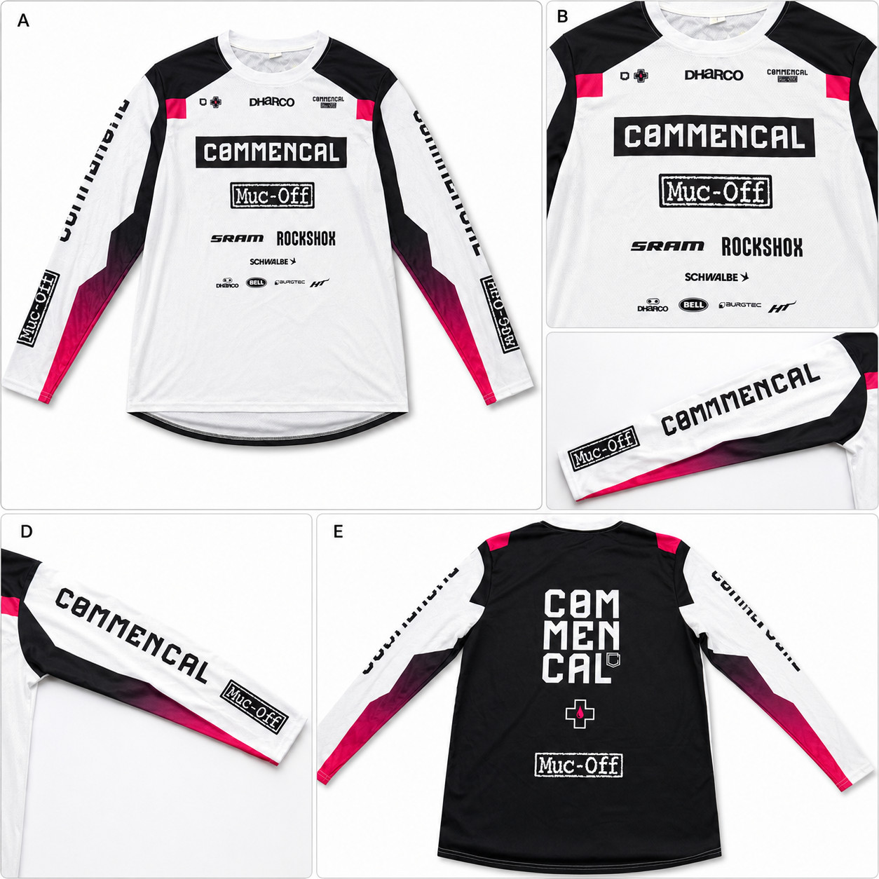 Commencal Muc-Off DHARCO MTB Jersey Long Sleeve White Black Pink Downhill Enduro
