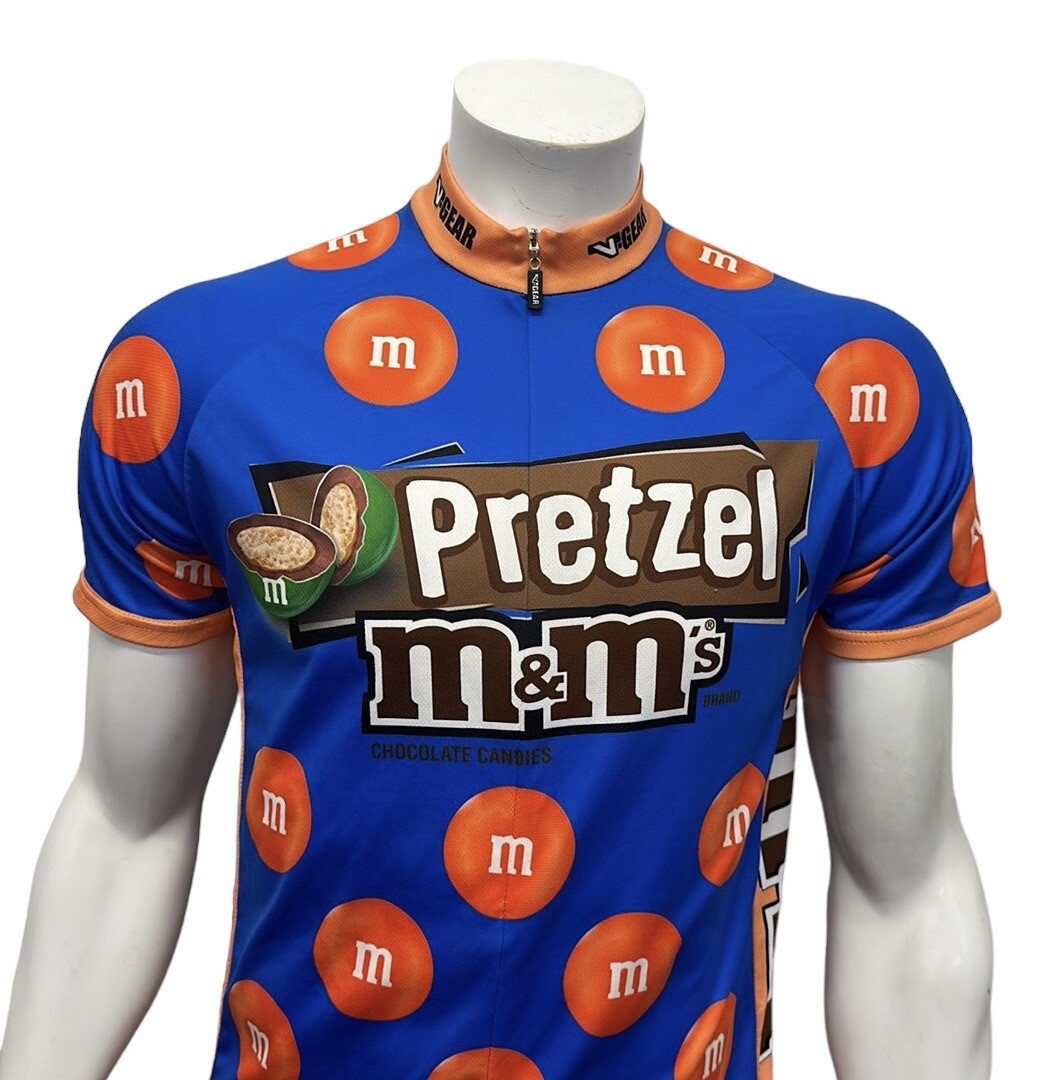 V-Gear Pretzel M&M Candies Race Cut Blue Orange Cycling Jersey Adult Medium EUC