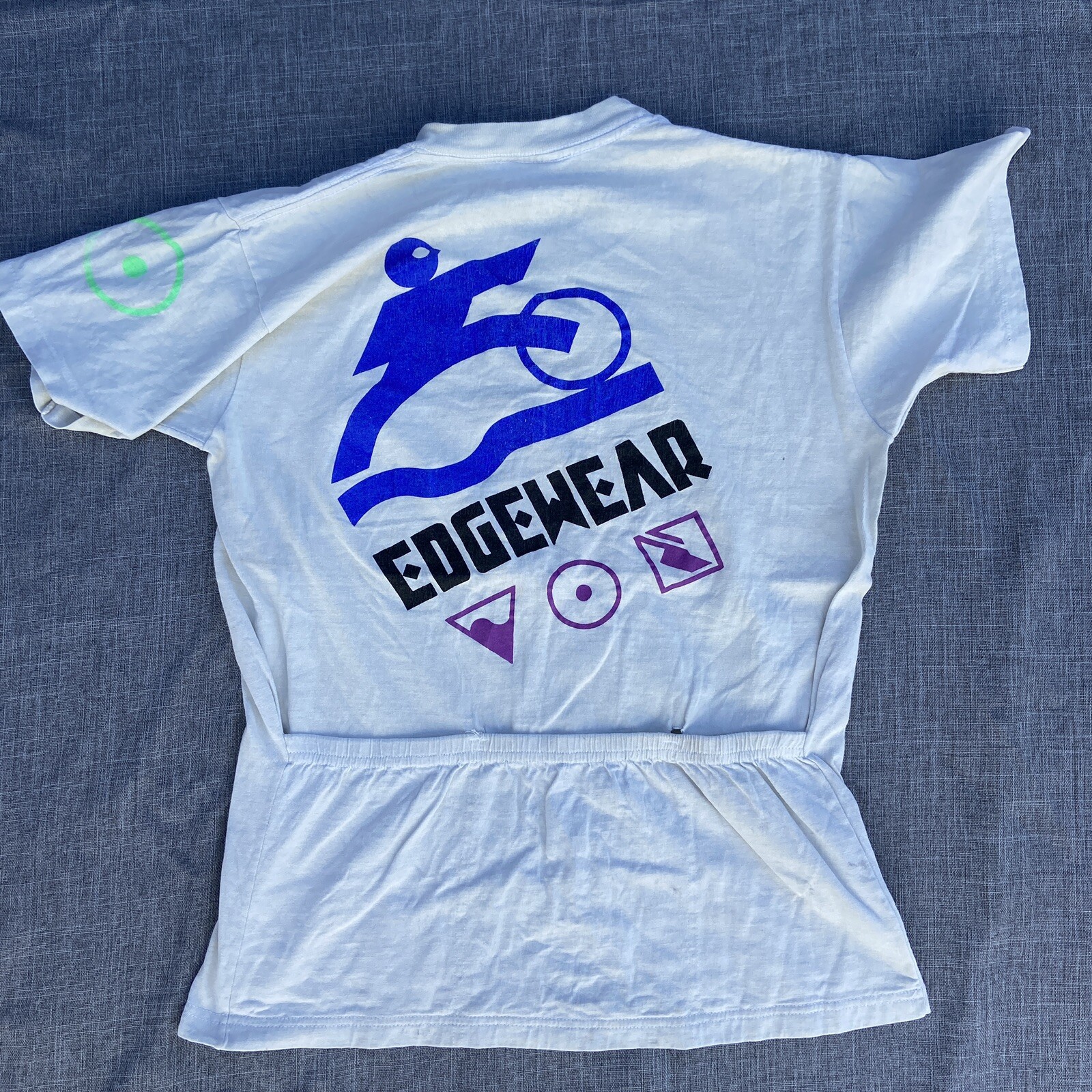 Vintage Edgewear Cycling Jersey USA Shirt Men Size Small Cotton White Neon