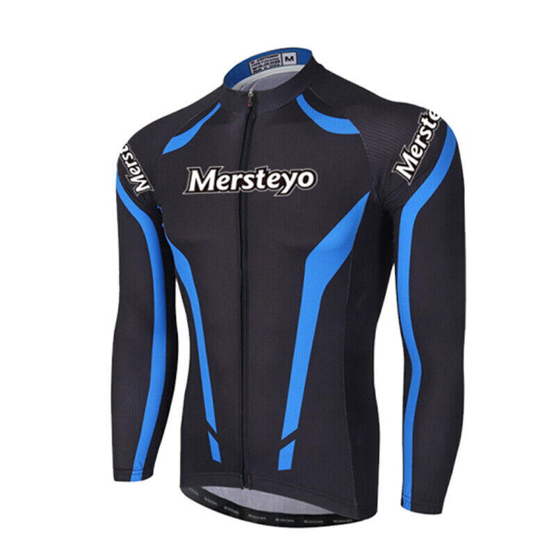 Mens Fleece Cycling Jersey Long MTB Bike Shirt Top with Rear Pockets Full Zipper